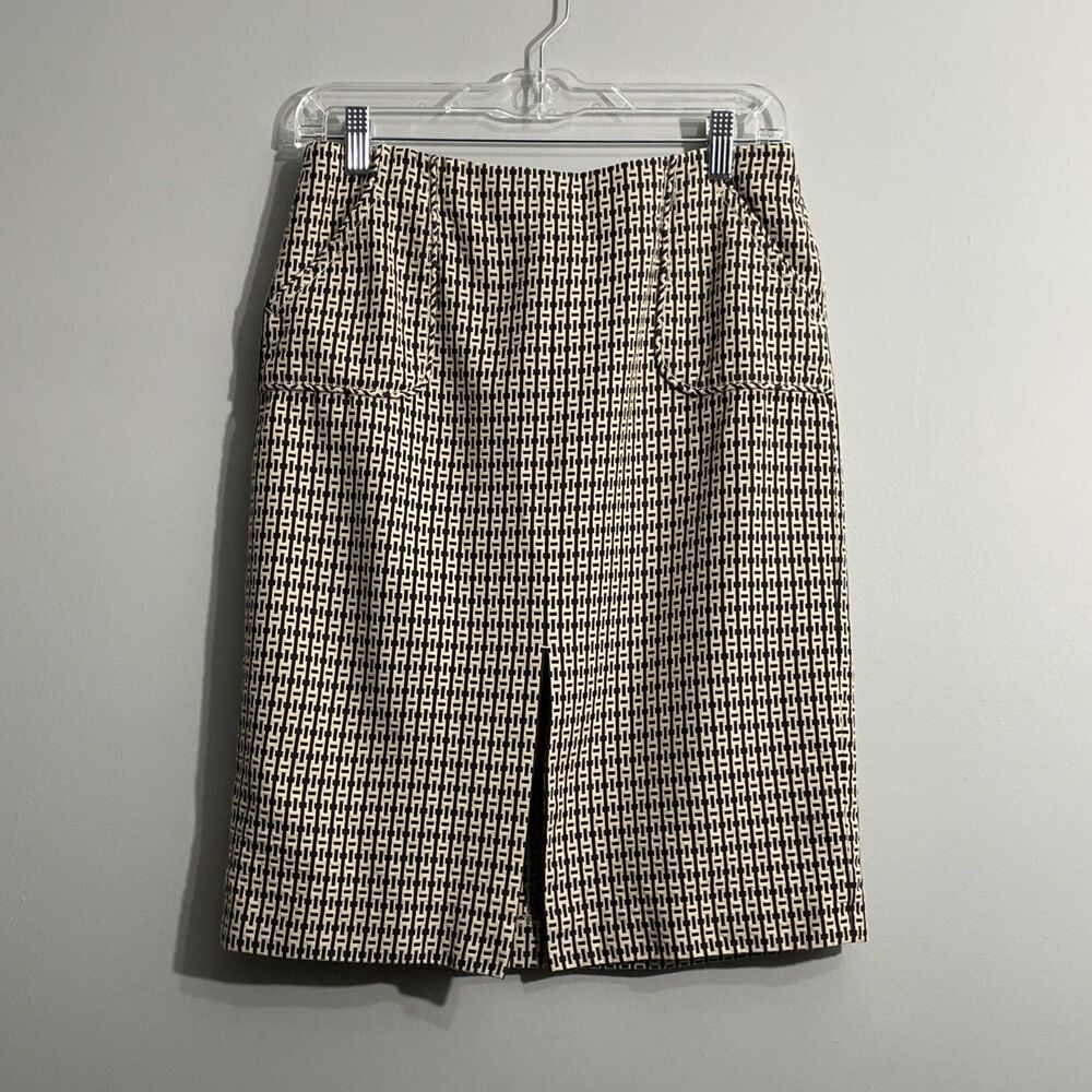 J.Crew Women’s Geometric Brown Black Skirt Size 6 Front Slit Office Workwear